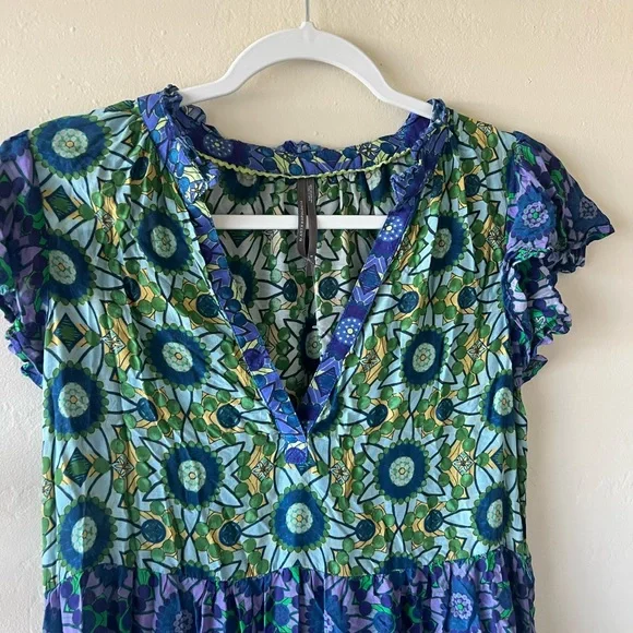 Anthropologie Blue and Green Floral Midi Dress size small - Picture 4 of 6